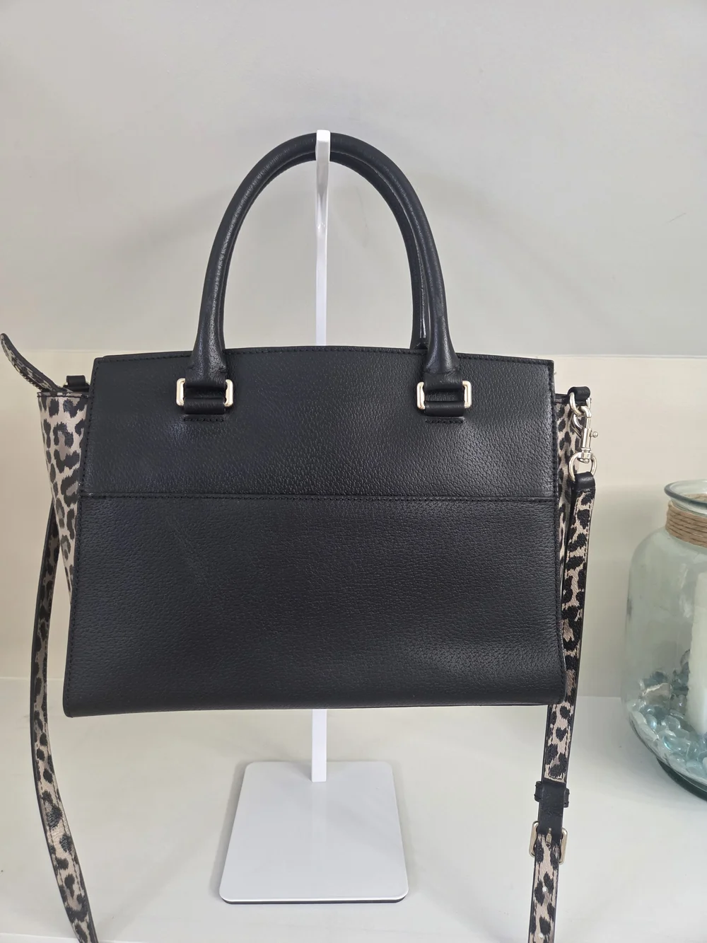 Kate Spade Black Leopard-Print Leather Satchel With Removeable Crossbody Strap
